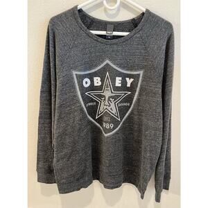 Obey Street Savage Gray Lang Sleeve Shirt Size XL. Banded Bottom.